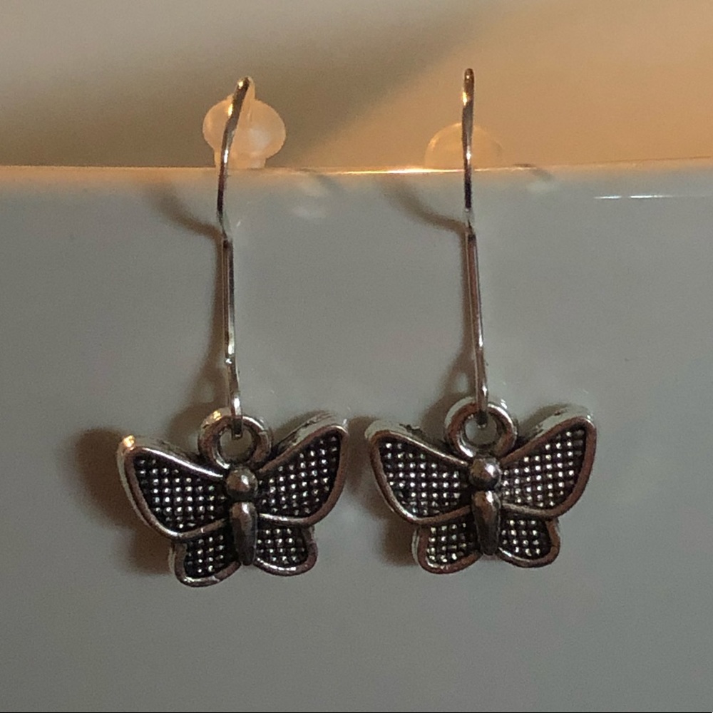 Cute butterfly sterling silver dangle earrings
